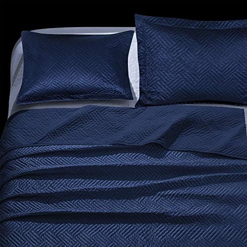 NTBAY King Silk Satin Quilt Set Navy Blue