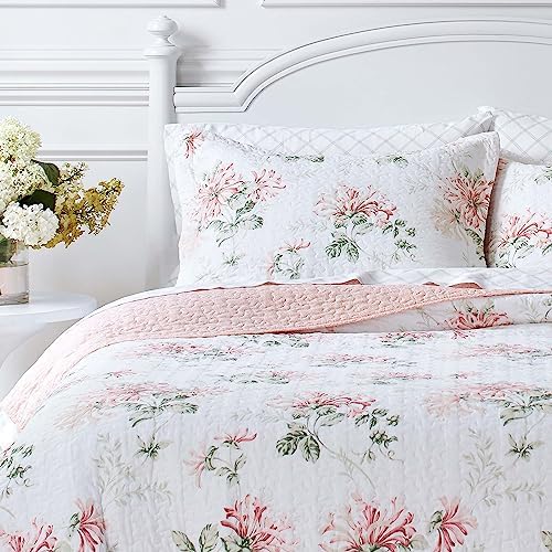 Laura Ashley Queen Quilt Set Honeysuckle Pink