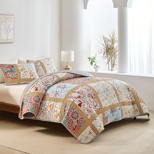AIKASY Red Plaid Quilt Set - Queen Size All-Season Bedding