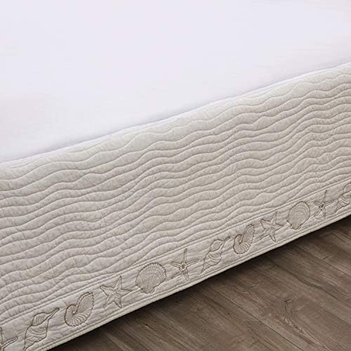 Greenland Home Coastal Seashell Embroidered Bed Skirt Ivory Twin