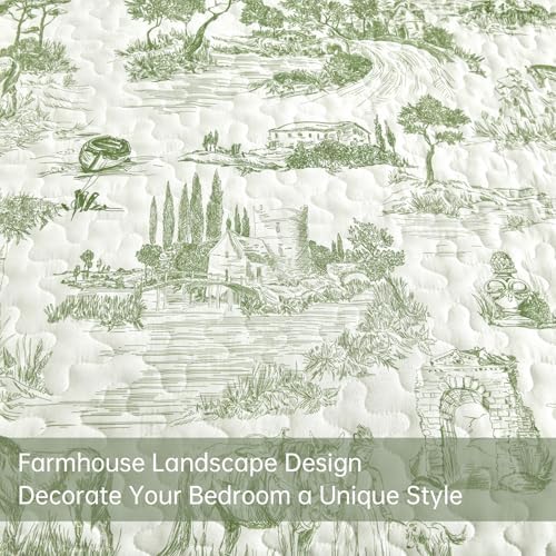 Drucon Sage Green Farmhouse Quilt Set King Size