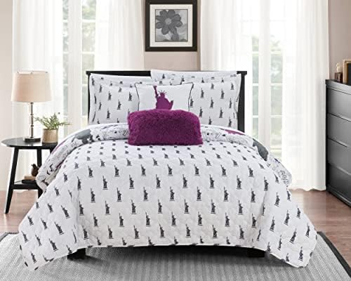 Chic Home New York 5 Piece Reversible Quilt Set - Purple