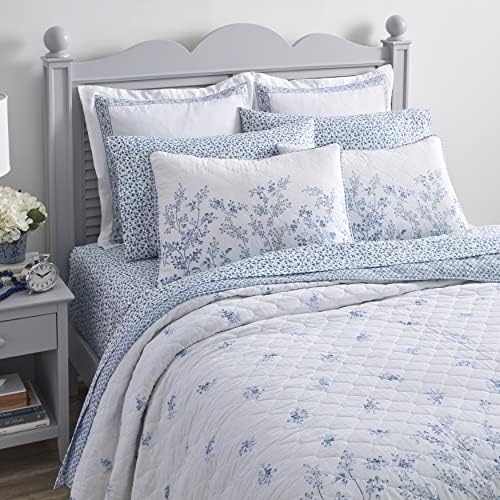 Laura Ashley Twin Quilt Set - Flora Blue Reversible Cotton Bedding