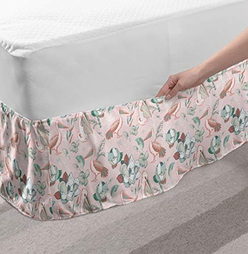 Lunarable Pelican Bed Skirt with Exotic Flower Bird Design