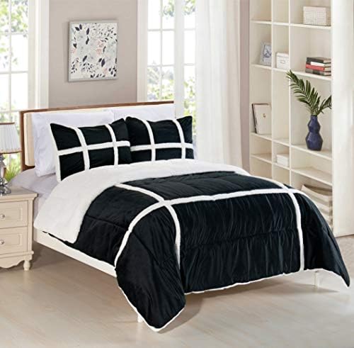 Elegant Comfort Reversible Sherpa Comforter Set KingCalifornia King Black