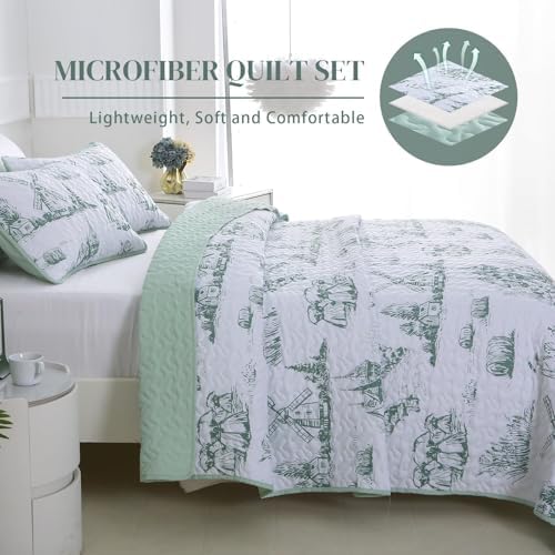 Sage Green Botanical Quilt Set King Size 3 Piece