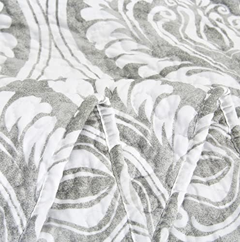 Tache Gray White Ogee Damask Quilt Set - 3 Piece California King