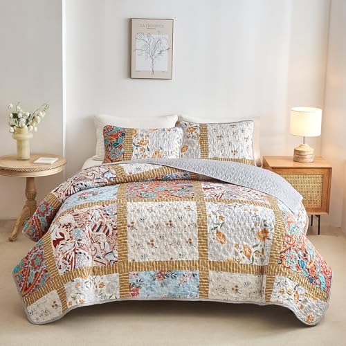 AIKASY Red Plaid Quilt Set - Queen Size All-Season Bedding