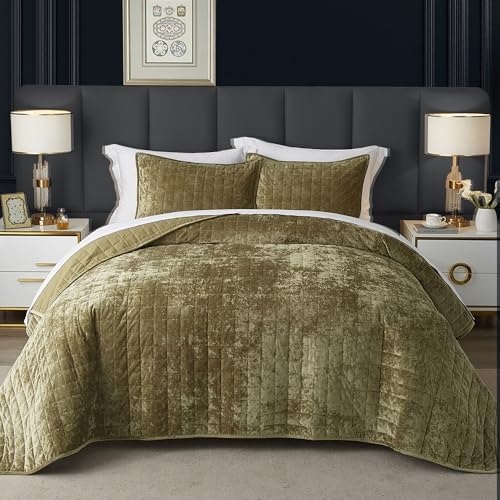 Eazlyin Velvet Quilt Set King Size 104x90 Green 1