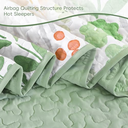 Sage Green Floral Quilt Set Queen 3 Pieces 1