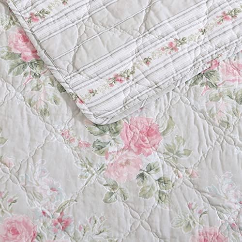 Laura Ashley Twin Quilt Set - Melany Pink Reversible Cotton Bedding