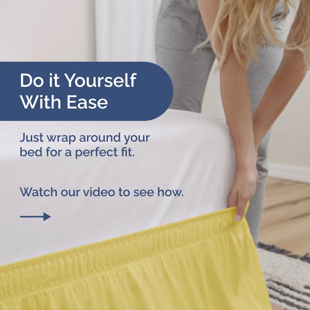 Wrap Around Dust Ruffle Bed Skirt 2 Pillowcases Bundle - Yellow