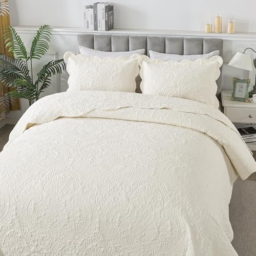 HoneiLife King Quilt Set - 3-Piece Microfiber Bedding Retro Pattern All Season Use