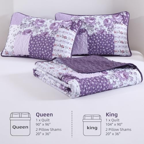 Anibedding 3 Piece Floral Quilt Set Queen Size