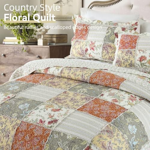 Yvooxny 3-Piece Quilt Set with Ruffles and Pillowcases