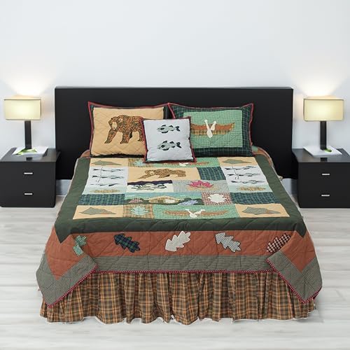 Patch Magic Quilts Queen Set - 4 Piece with Quilt Pillow Shams Bed Skirt