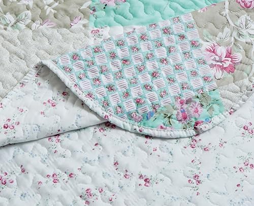 Brilliant Sunshine Blue Green Rose Quilt Set Twin
