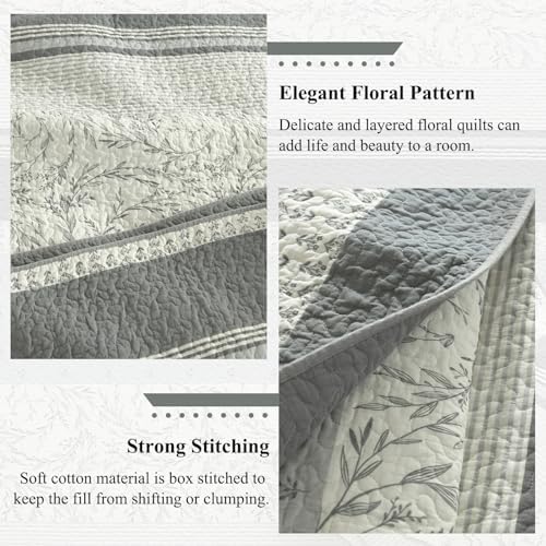 SOElinens King Size Gray White Quilt Set with Shams