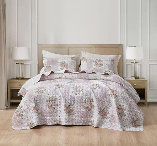 Chezmoi Collection Rosy 3-Piece Patchwork Quilt Set 1