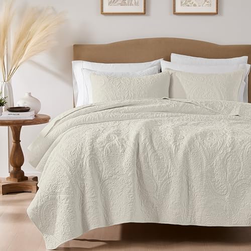 Palassio Beige Paisley Cotton Quilt Set King Size