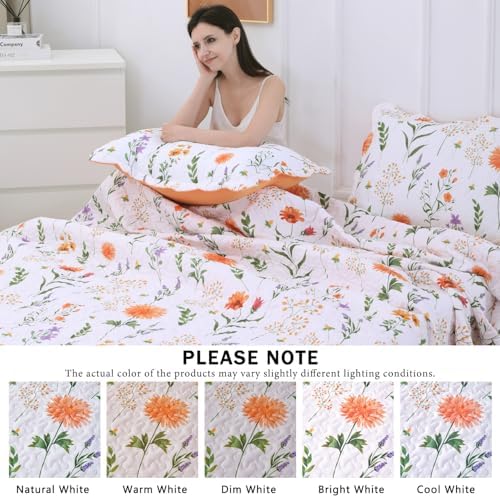 EVENHUG Queen Floral Quilt Set 3 Piece Reversible Bedding