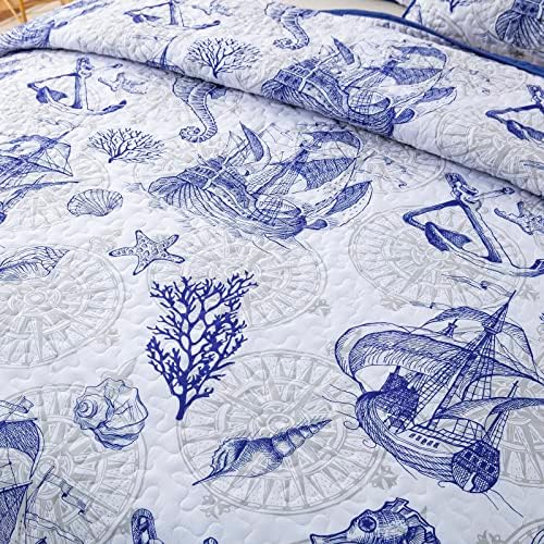 DJY Nautical Beach Quilt Set King 3 Piece