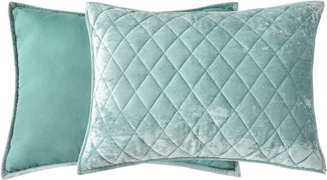 Fredsure Distressed Velvet Quilt Set - Sage Green King 3 Piece
