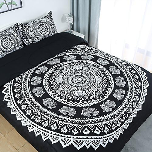 Uxcell Bohemian Black Comforter Set - 3D Printed Reversible 3 Piece