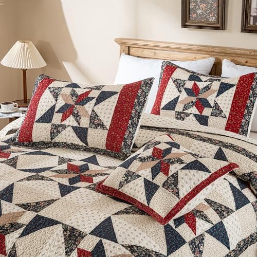 Star Patchwork Quilt Set Cal King 100 Cotton Reversible Comforter