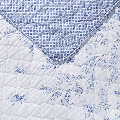 Laura Ashley Twin Quilt Set - Flora Blue Reversible Cotton Bedding