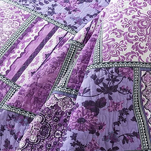 NEWLAKE Reversible Patchwork Quilt Set Purple Bohemian King Size