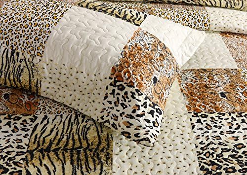 MarCielo 3 Piece Quilt Set Leopard Print Bedspread