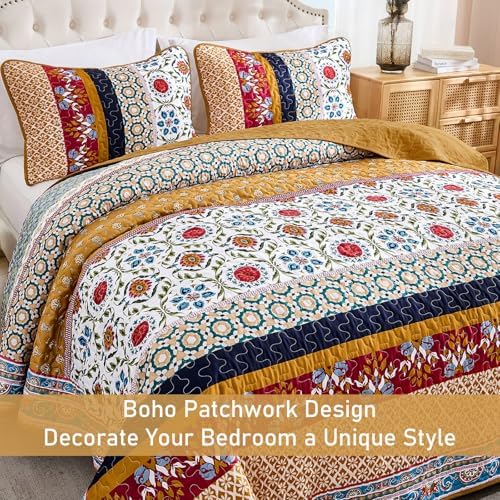 Yiran Boho Quilt Set King Size Tango Orange Patchwork Bedding
