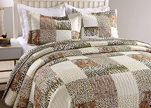MarCielo 3 Piece Quilt Set Leopard Print Bedspread