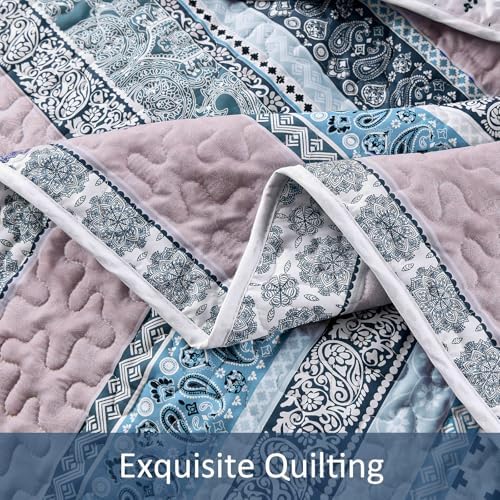 WONGS BEDDING Blue Boho Quilt Set California King