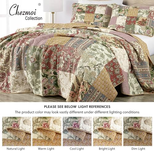 Chezmoi Delaney 3-Piece Floral Patchwork Quilt Set Queen