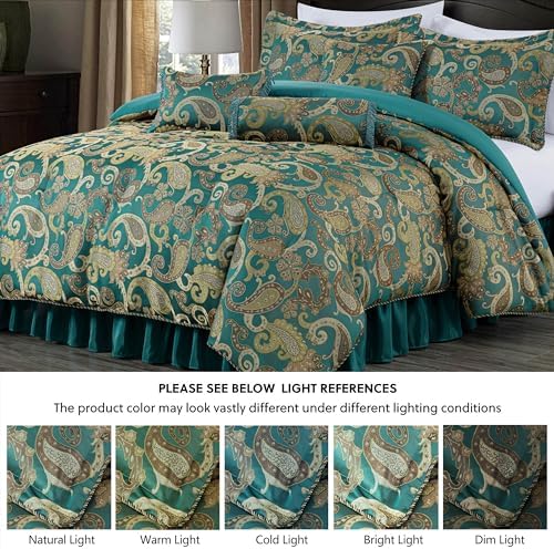 Chezmoi Adelle 7-Piece Paisley Comforter Set California King Teal 1
