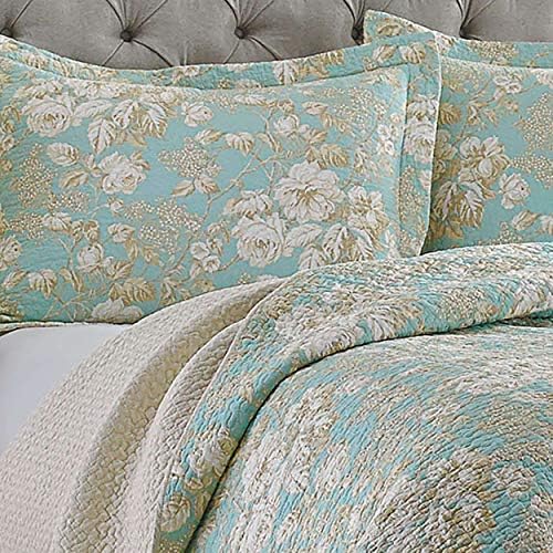 Laura Ashley Home Queen Quilt Set with Shams Cotton Reversible Bedding