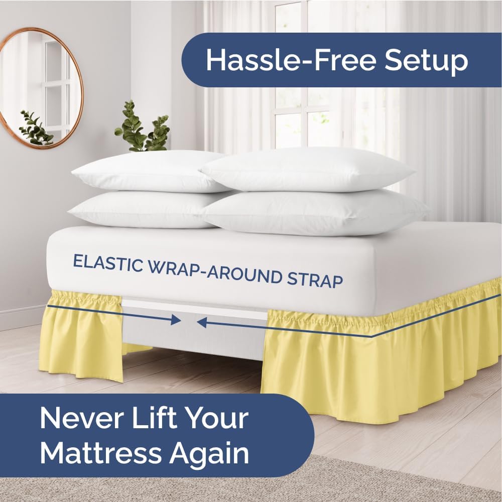 Wrap Around Dust Ruffle Bed Skirt 2 Pillowcases Bundle - Yellow
