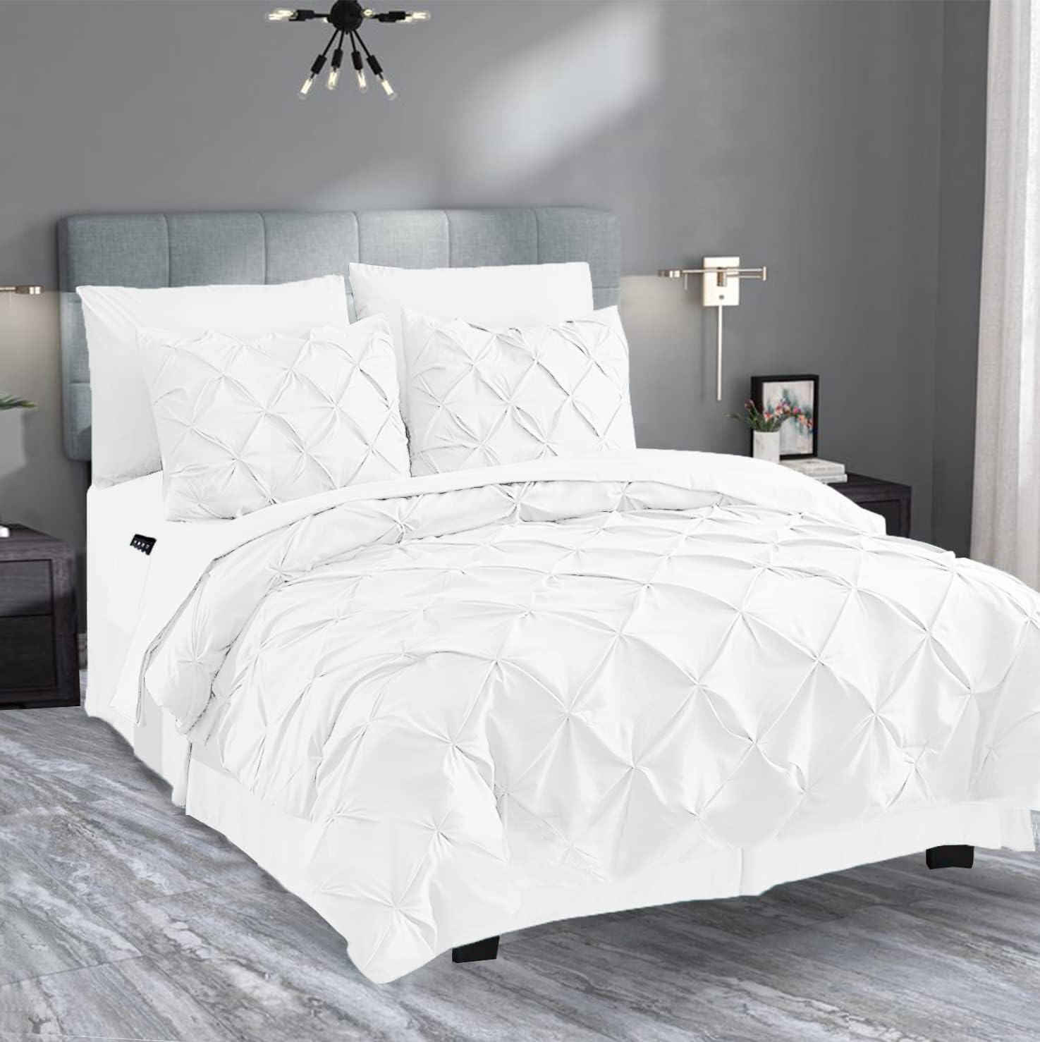 Valerian 8-Piece Pinch Pleated Comforter Set White