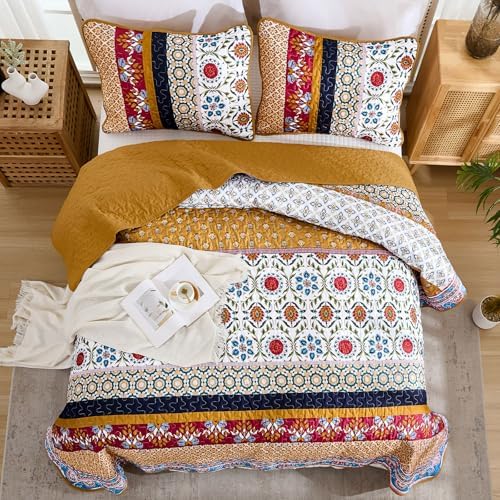 Yiran Boho Quilt Set King Size Tango Orange Patchwork Bedding