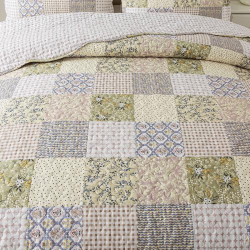 HoneiLife Queen Quilt Bedding Set - Rustic Patchwork 3-Piece 90x96