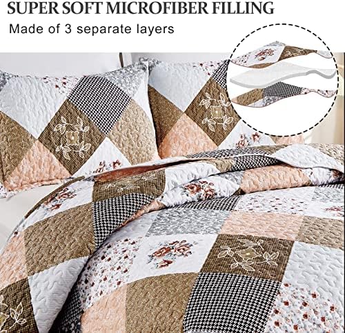 Dinjoy Floral Plaid Patchwork Quilt Set Twin Size