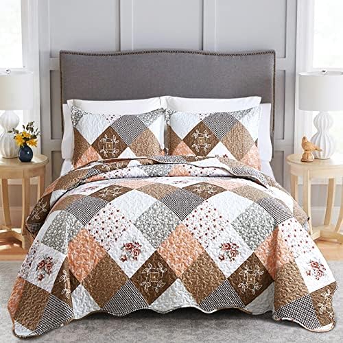 Dinjoy Floral Plaid Patchwork Quilt Set Twin Size
