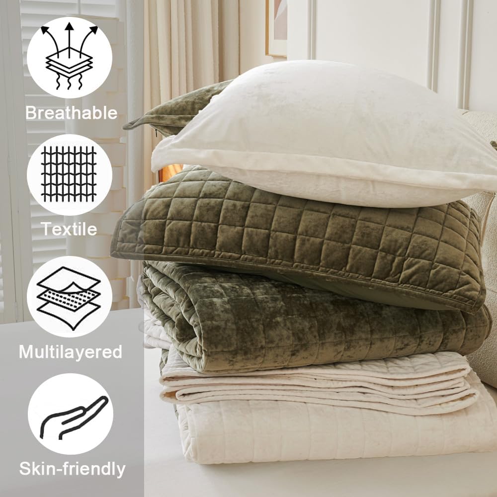 Velvet Quilt Oversized King Size 120x128 Cream White