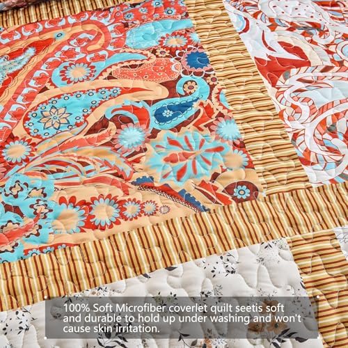 AIKASY Red Plaid Quilt Set - Queen Size All-Season Bedding