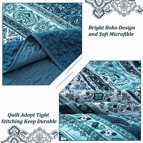 WONGS BEDDING Boho Quilt Set Full Size Blue