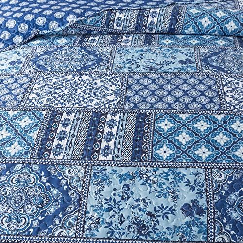HoneiLife Blue Rustic Quilt Set Queen 3 Piece