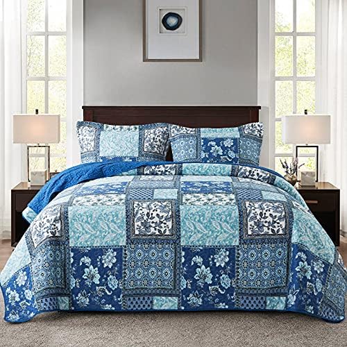 NEWLAKE Reversible Cotton Bedspread Quilt Set Queen Size