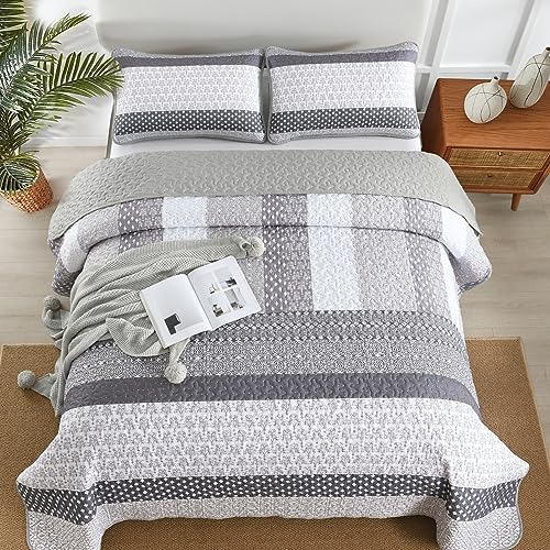 WONGS BEDDING Grey Boho Queen Quilt Set 3 pcs